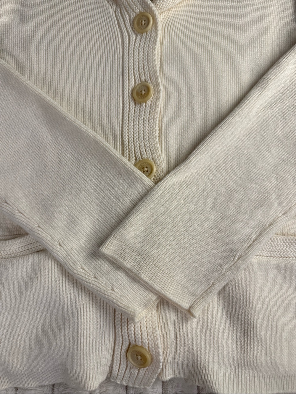 Chaps Classics Off-White Cotton Chunky Knit Button-Up Cardigan with Pleated Back - Picture 8 of 12